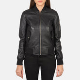 Ava MA-1 Black Leather Bomber Jacket
